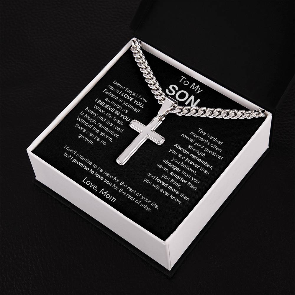 To My Son | I Promise To Love You | Love, Mom | Artisan Cross - Cuban Link Chain