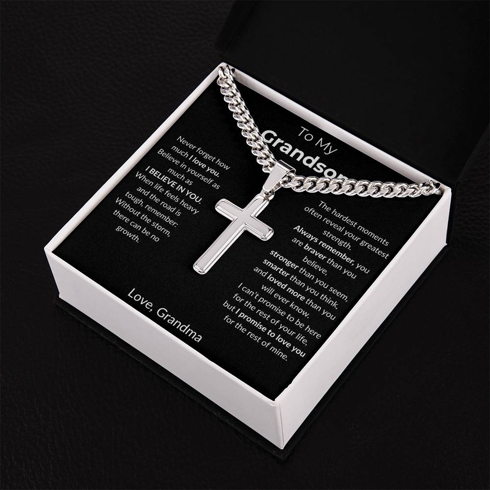 To My Grandson | I Believe In You | Artisan Cross - Cuban Link Chain