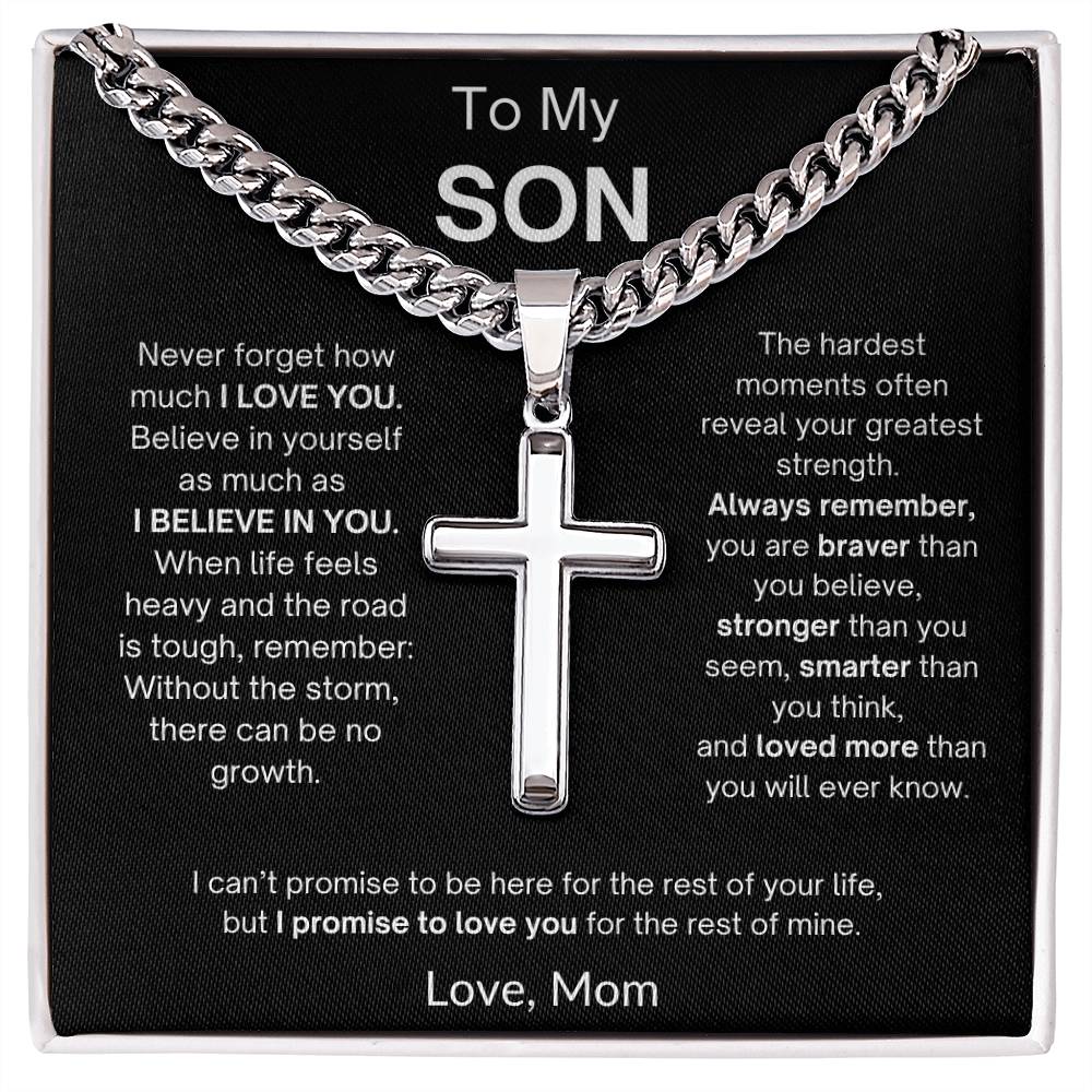 To My Son | I Promise To Love You | Love, Mom | Artisan Cross - Cuban Link Chain