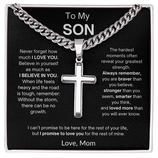 To My Son | I Promise To Love You | Love, Mom | Artisan Cross - Cuban Link Chain