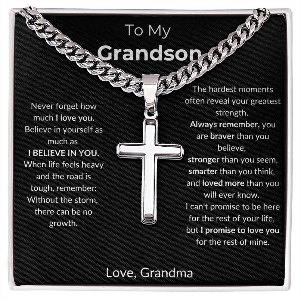 To My Grandson | I Believe In You | Artisan Cross - Cuban Link Chain