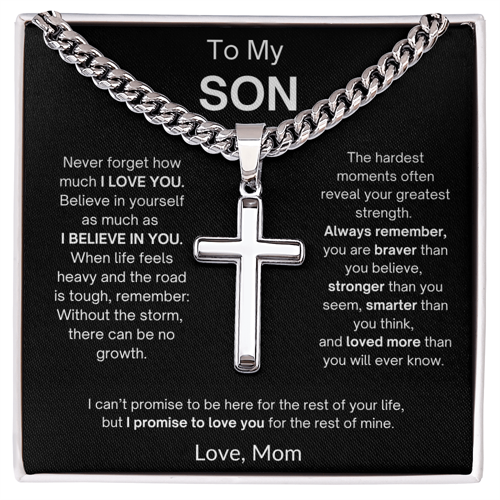To My Son | I Promise To Love You | Love, Mom | Artisan Cross - Cuban Link Chain