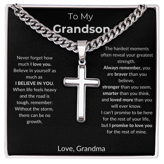 To My Grandson | I Believe In You | Artisan Cross - Cuban Link Chain