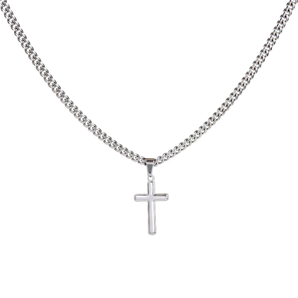 To My Godson - No Storm, No Strength - Artisan Cross with Cuban Link Chain