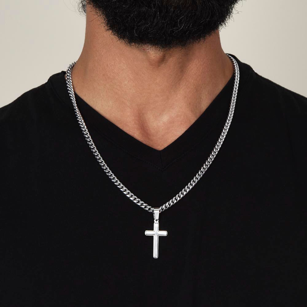 To My Son - When You Wear This Necklace - Artisan Cross With Cuban Link Chain