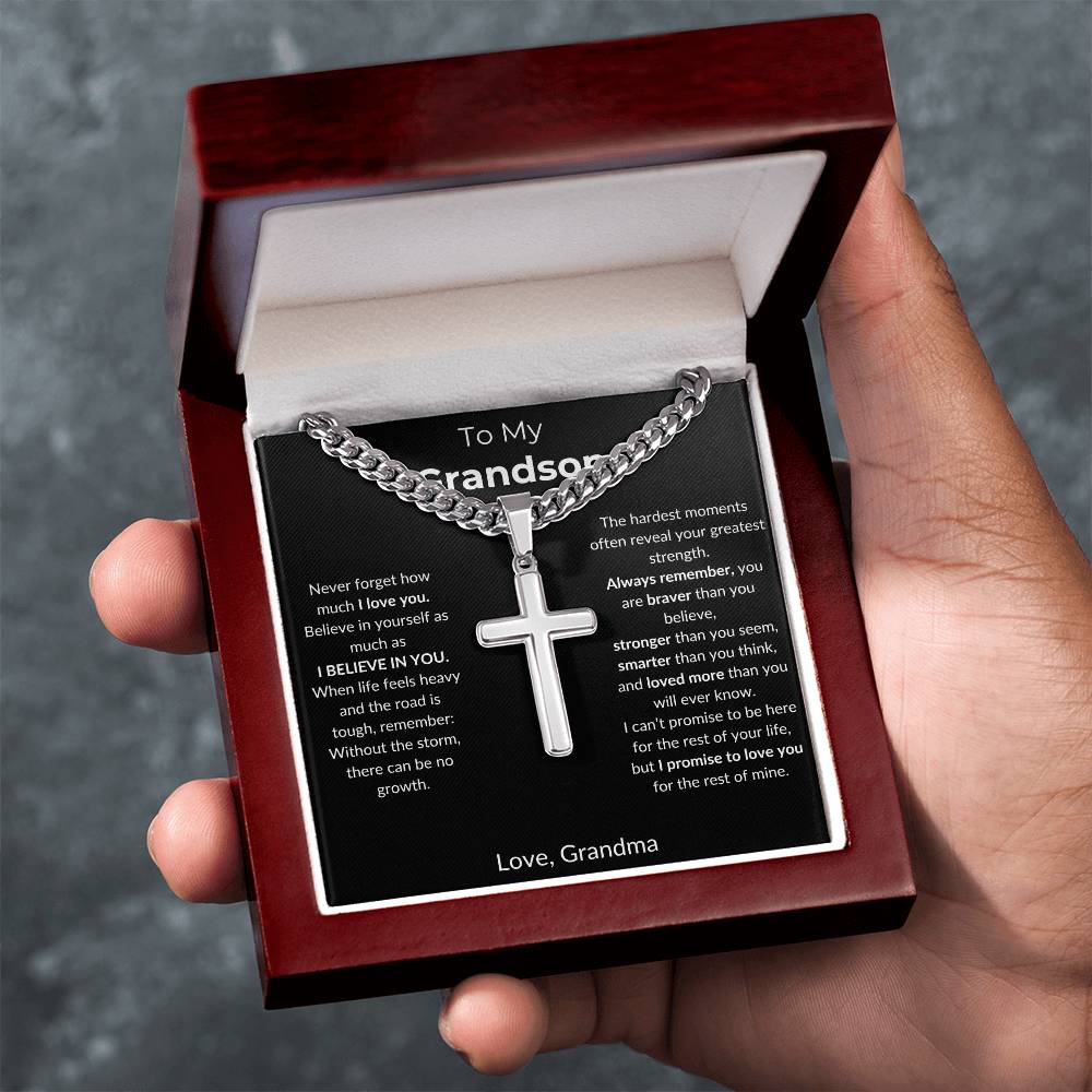 To My Grandson | I Believe In You | Artisan Cross - Cuban Link Chain