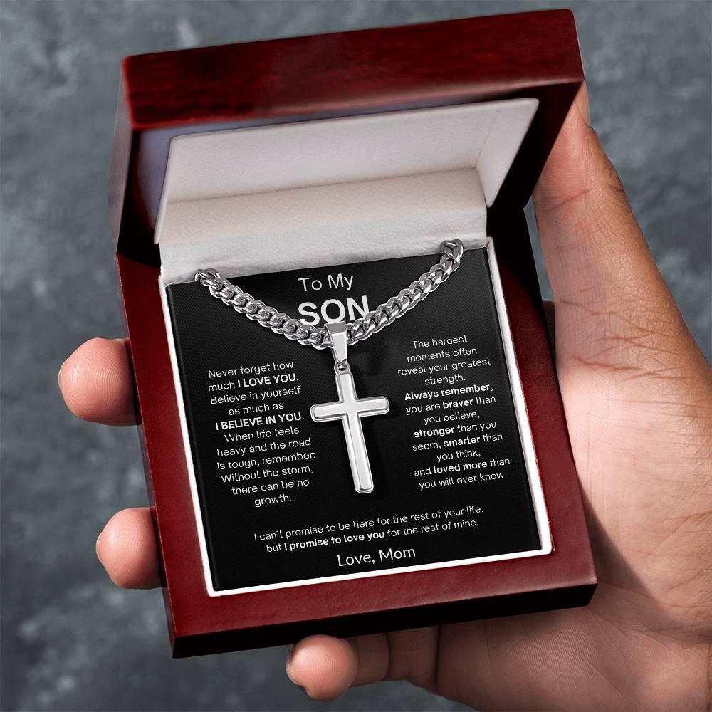 To My Son | I Promise To Love You | Love, Mom | Artisan Cross - Cuban Link Chain