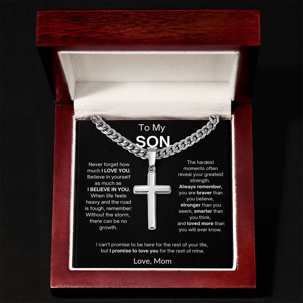 To My Son | I Promise To Love You | Love, Mom | Artisan Cross - Cuban Link Chain