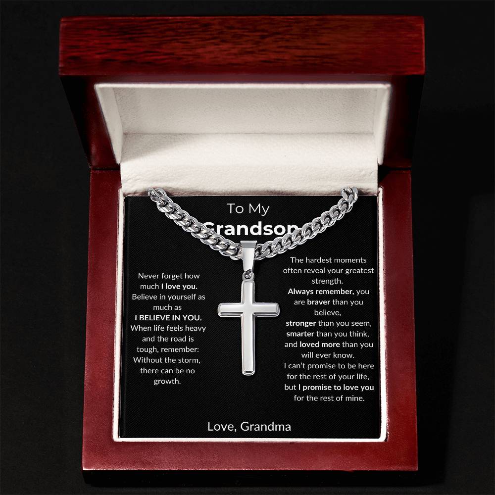 To My Grandson | I Believe In You | Artisan Cross - Cuban Link Chain