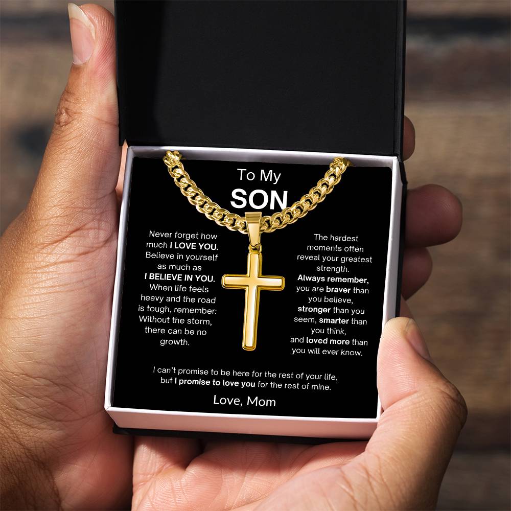 To My Son | I Promise To Love You | Love, Mom | Artisan Cross - Cuban Link Chain