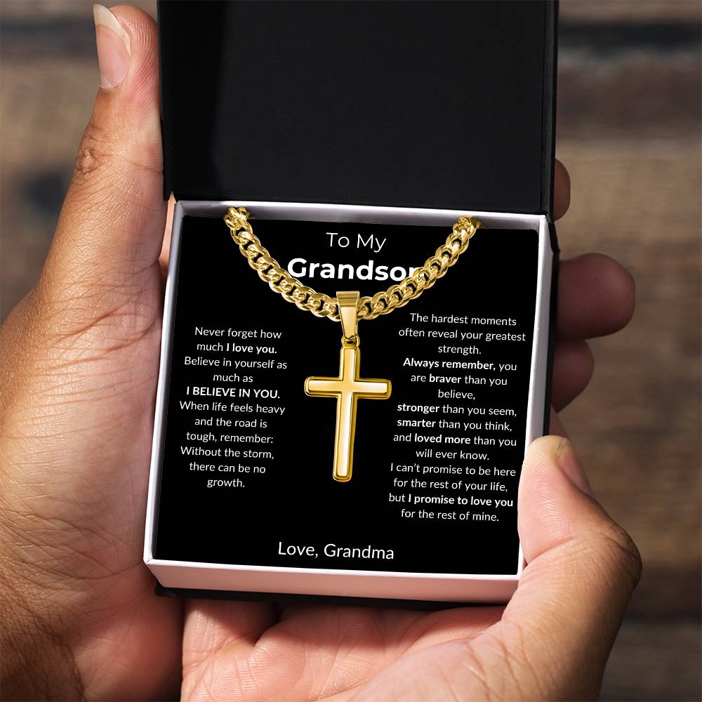 To My Grandson | I Believe In You | Artisan Cross - Cuban Link Chain