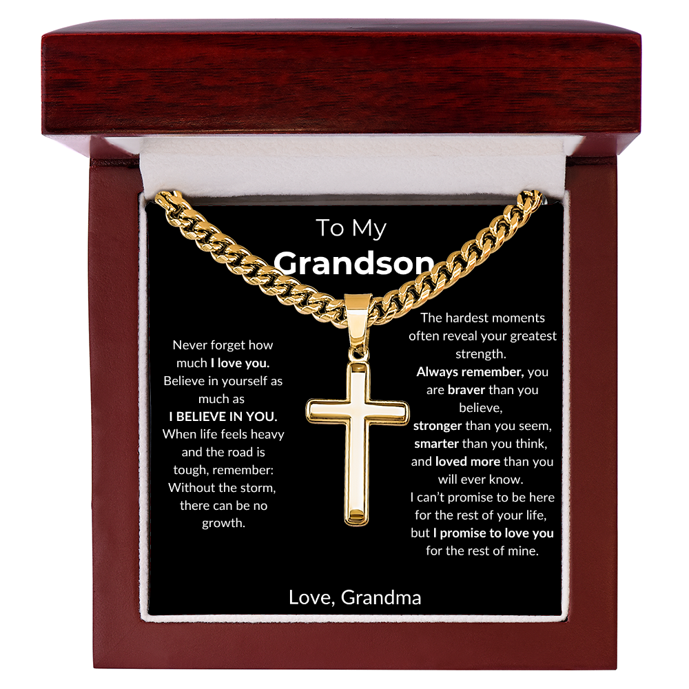 To My Grandson | I Believe In You | Artisan Cross - Cuban Link Chain