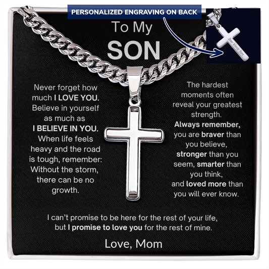 To My Son | Always Remember | Personalized Cross - Cuban Link Chain