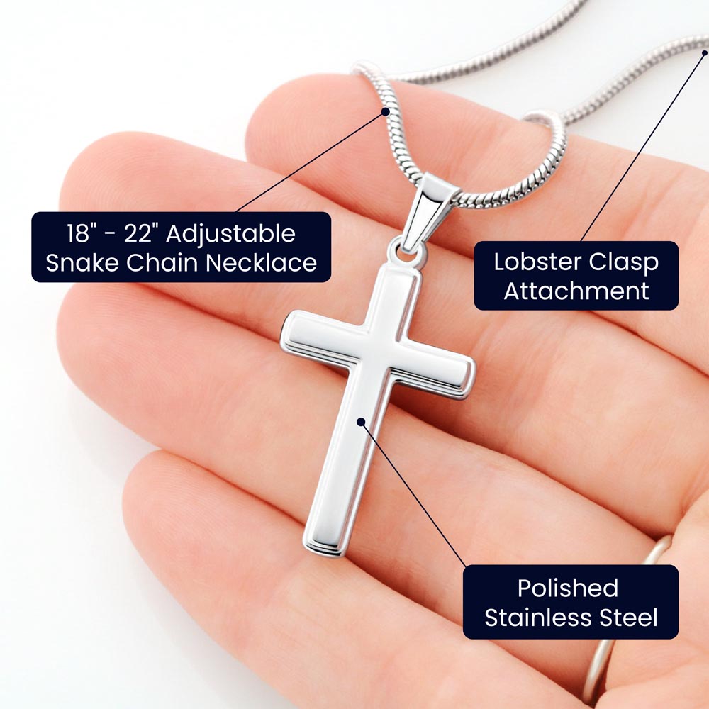 To My Godson - No Storm, No Strength - Artisan Cross Necklace with Snake Chain