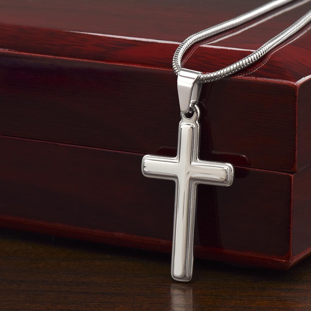 To My Godson - No Storm, No Strength - Artisan Cross Necklace with Snake Chain