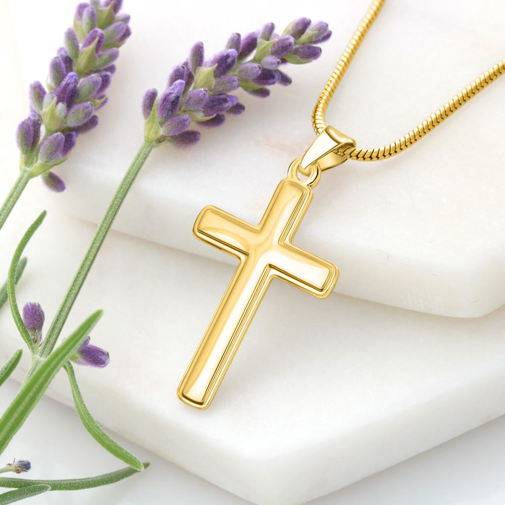 To My Godson - No Storm, No Strength - Artisan Cross Necklace with Snake Chain
