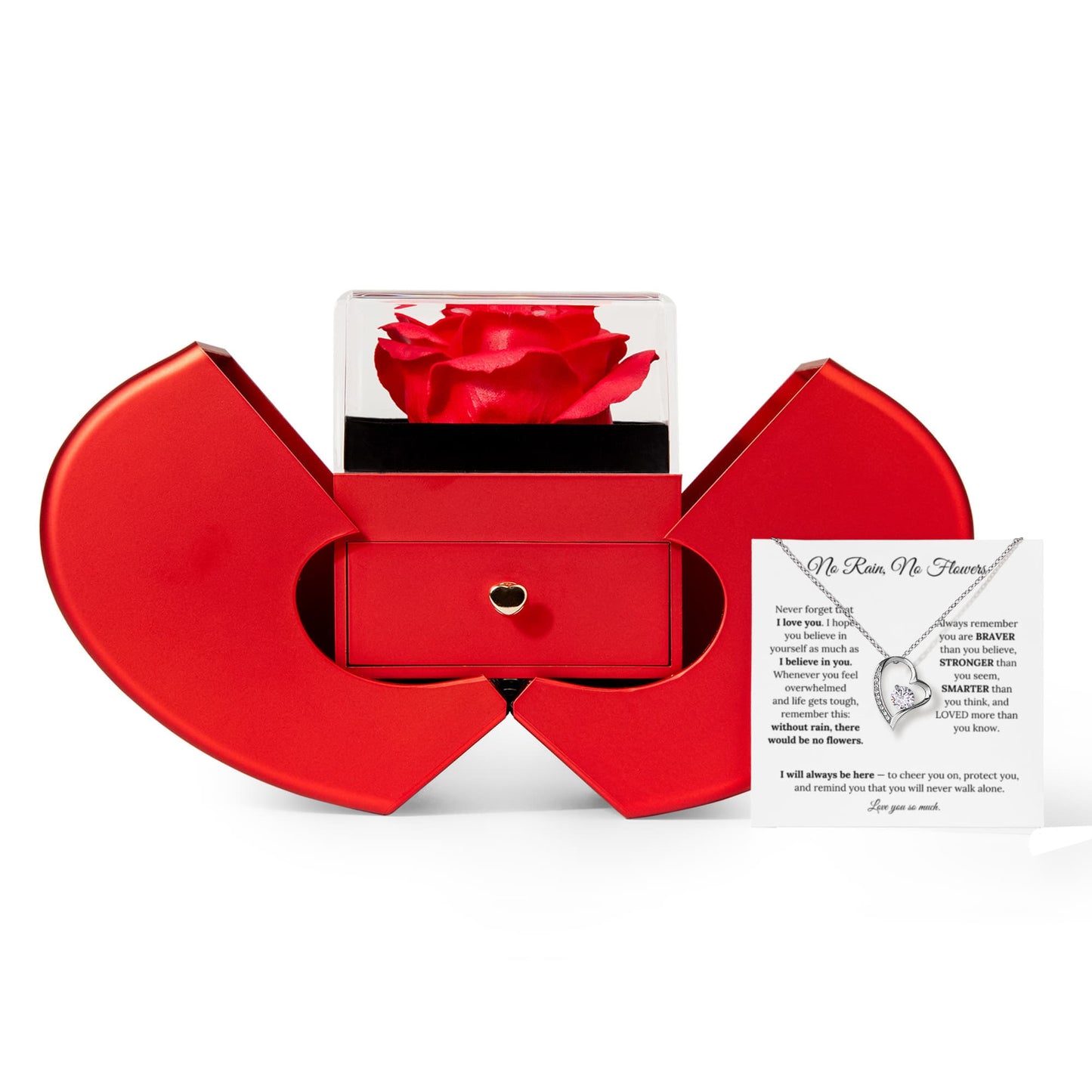 No Rain No Flowers Forever Love Necklace Heart Gift Box