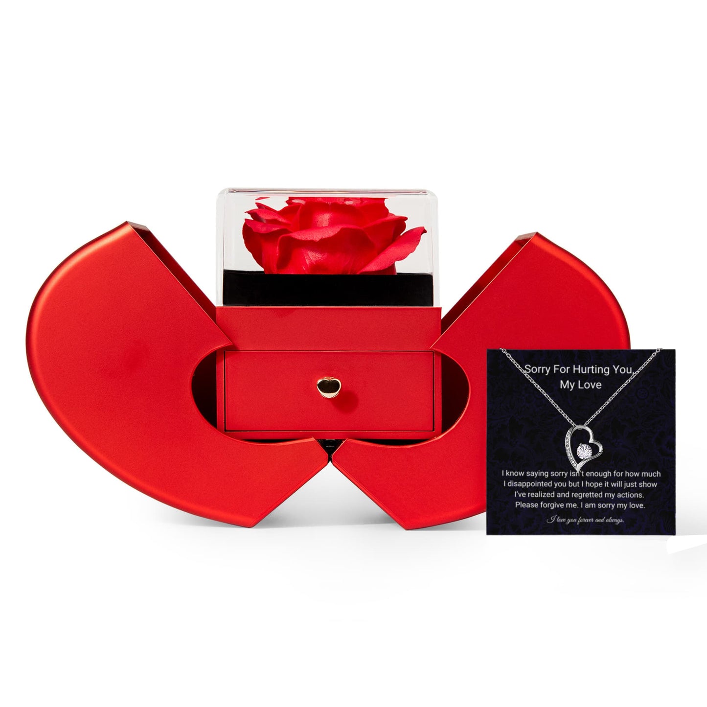 Sorry My Love | I Love You Forever & Always | Forever Love Necklace with Red Heart Rose Box