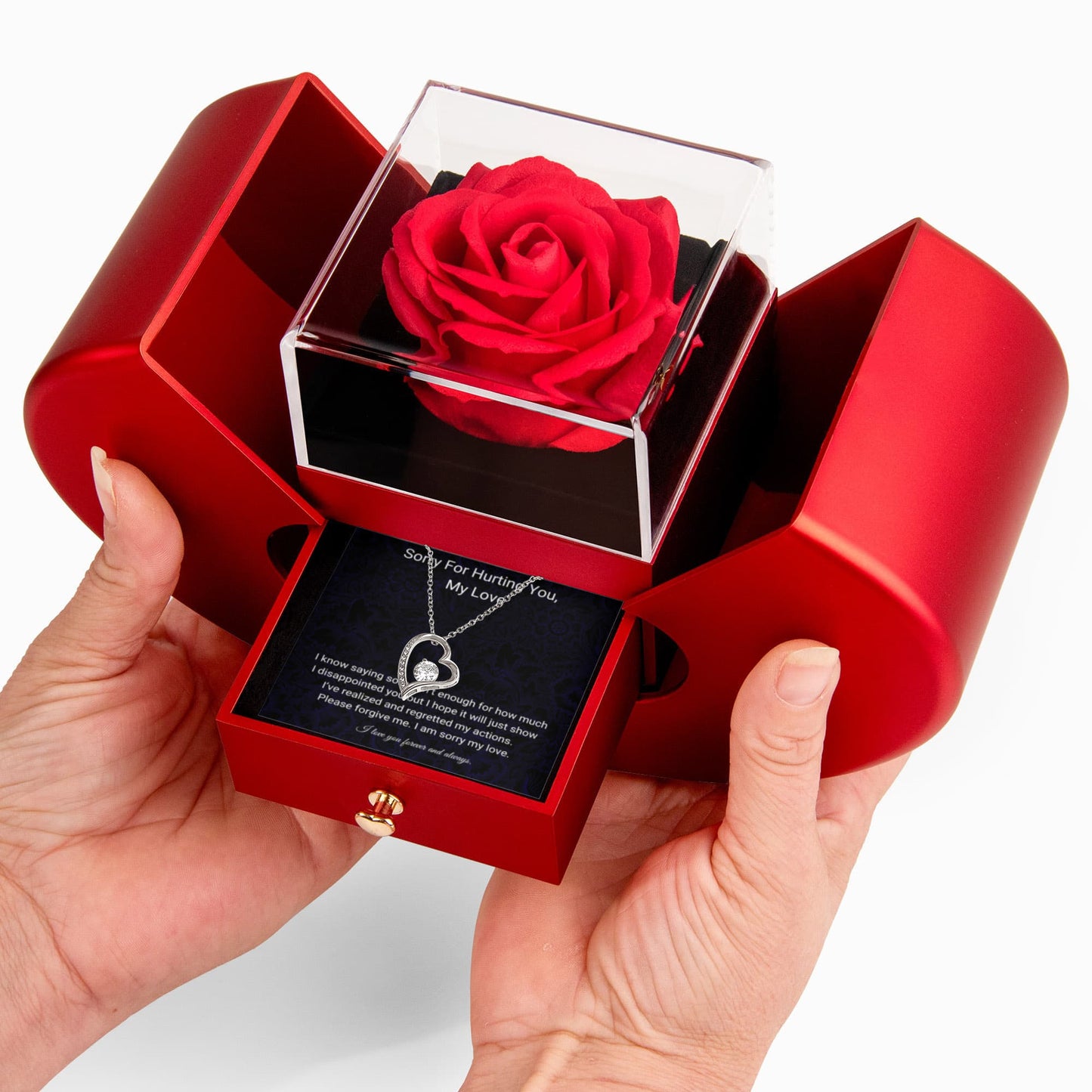 Sorry My Love | I Love You Forever & Always | Forever Love Necklace with Red Heart Rose Box