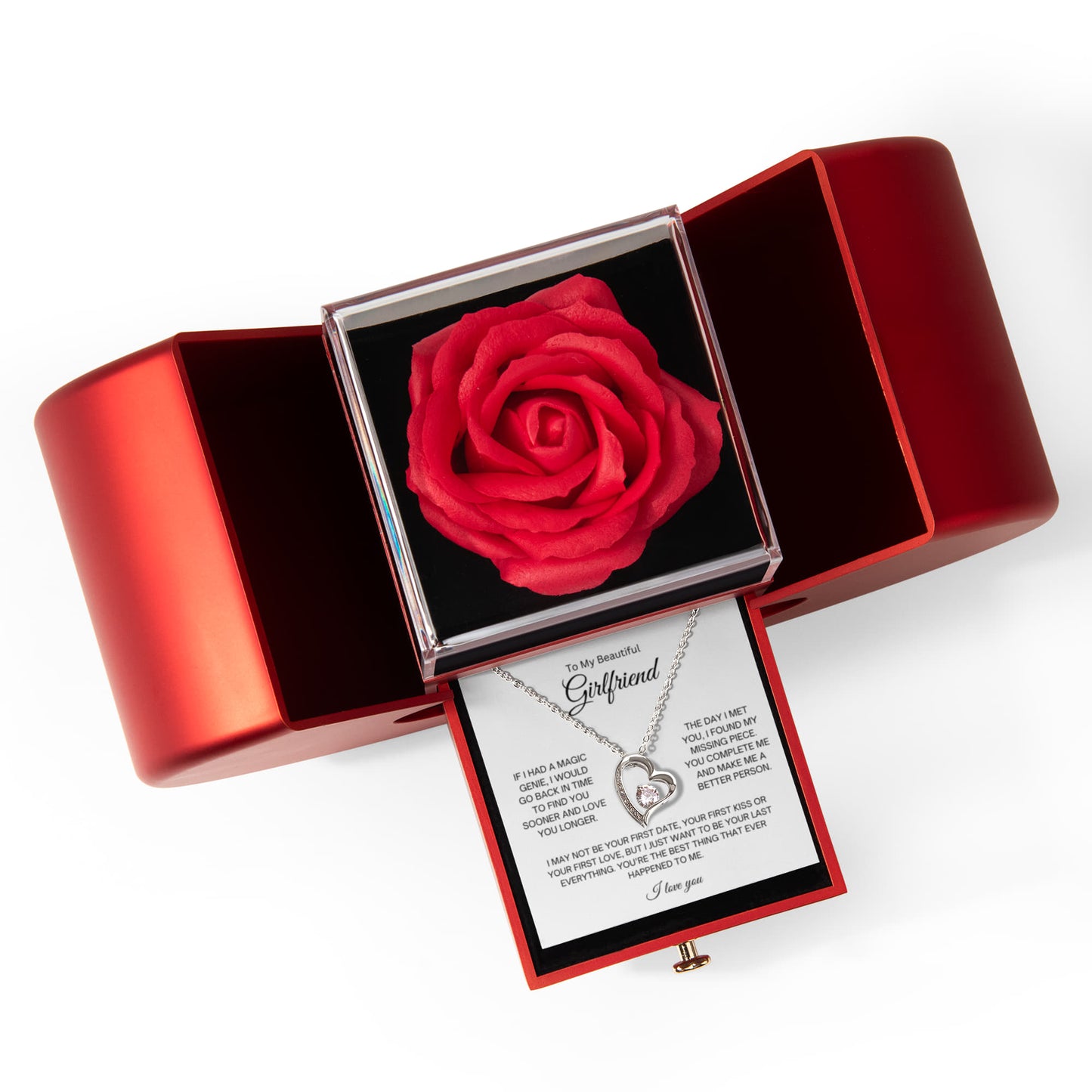 To My Beautiful Girlfriend | I Love You | Forever Love Necklace with Red Heart Rose Box