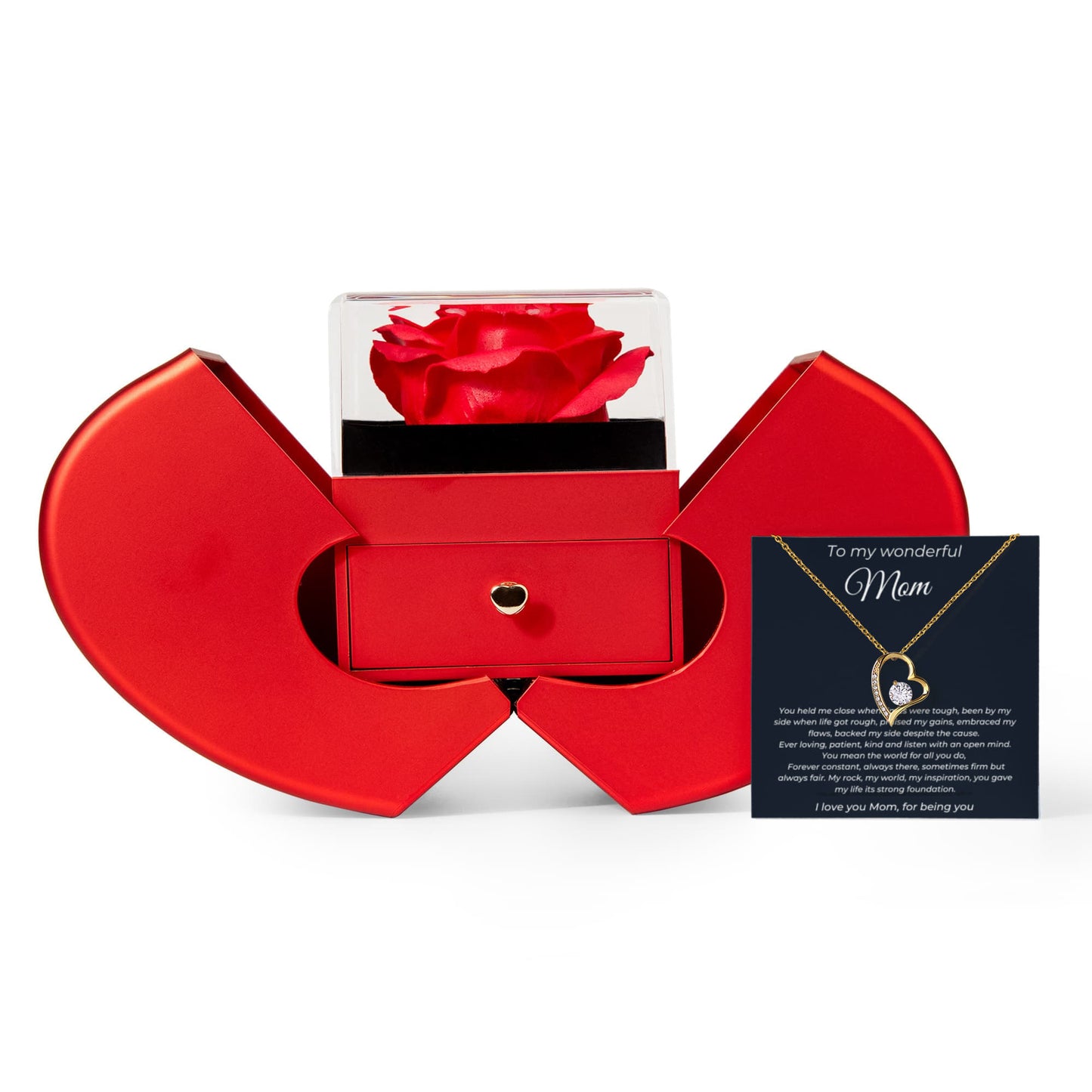 To My Wonderful Mom | Forever Constant | Forever Love Necklace with Red Heart Rose Box