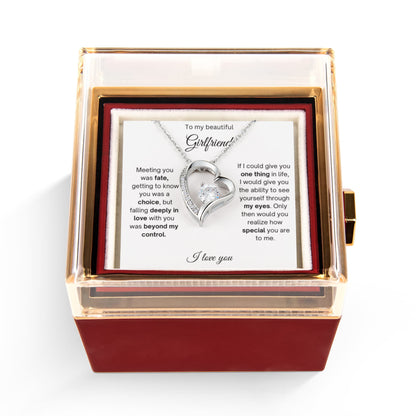 To My Beautiful Girlfriend - Forever Love Necklace With Rotating Rose Gift Box