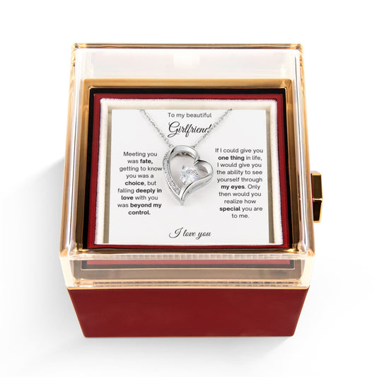 To My Beautiful Girlfriend - Forever Love Necklace With Rotating Rose Gift Box