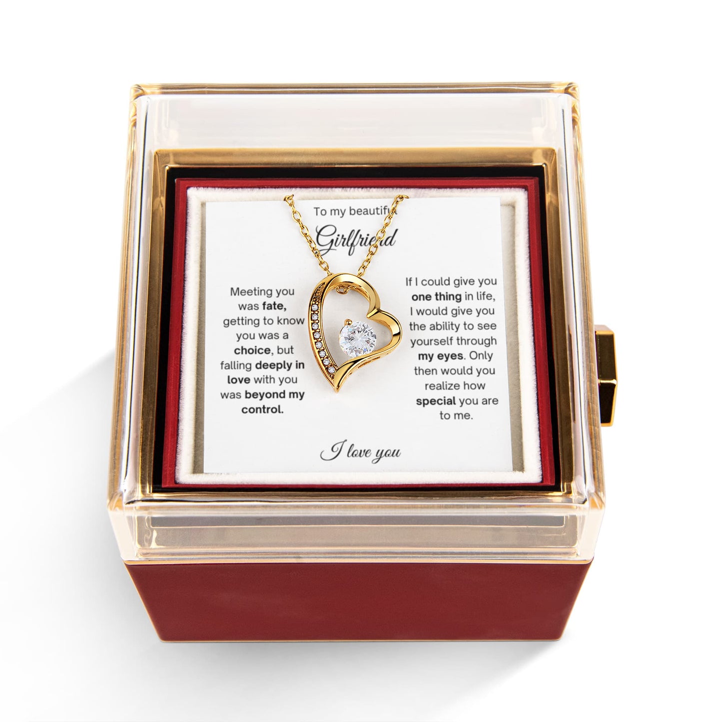 To My Beautiful Girlfriend - Forever Love Necklace With Rotating Rose Gift Box