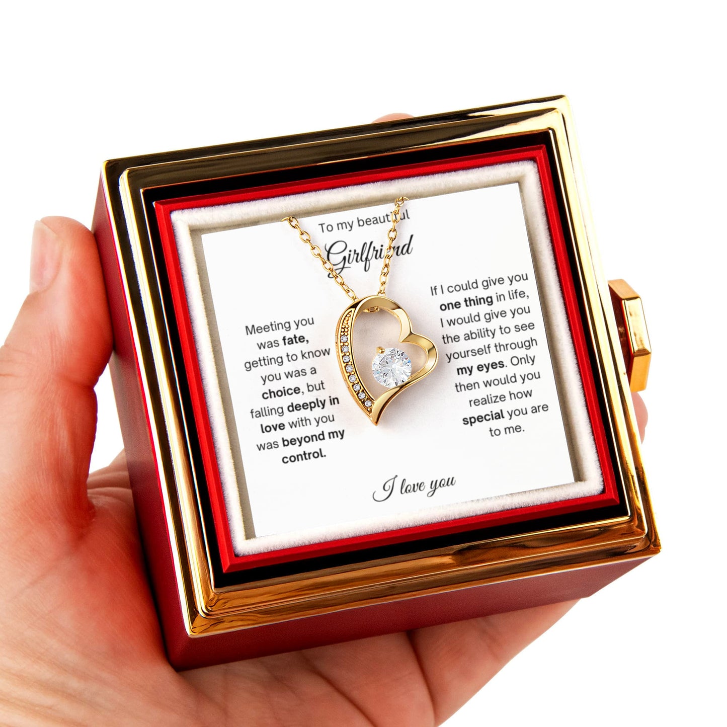 To My Beautiful Girlfriend - Forever Love Necklace With Rotating Rose Gift Box