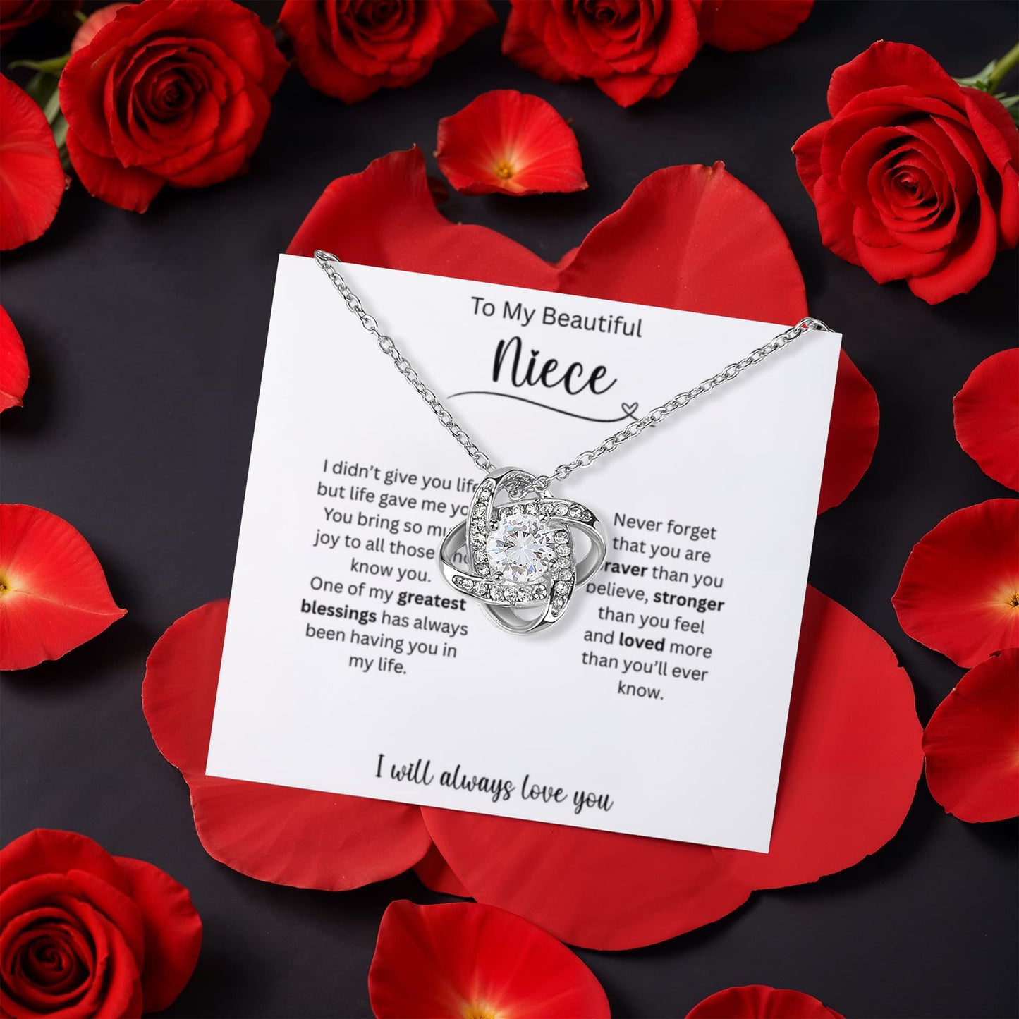 To My Beautiful Niece | You Are Stronger More Than You Feel | Love Knot with Rotating Rose Gift Box