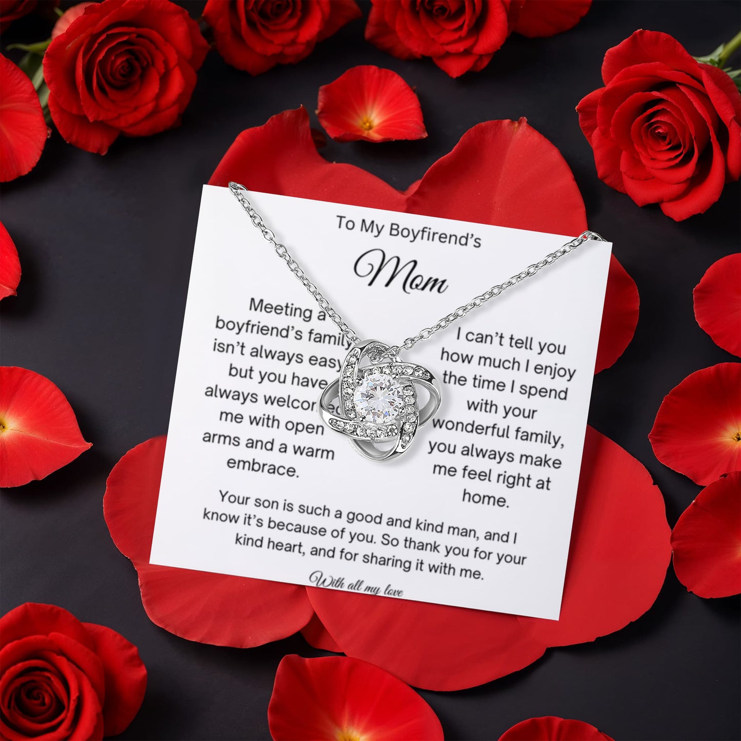 To My Boyfriend's Mom | Thank You | Love Knot with Rotating Rose Gift Box