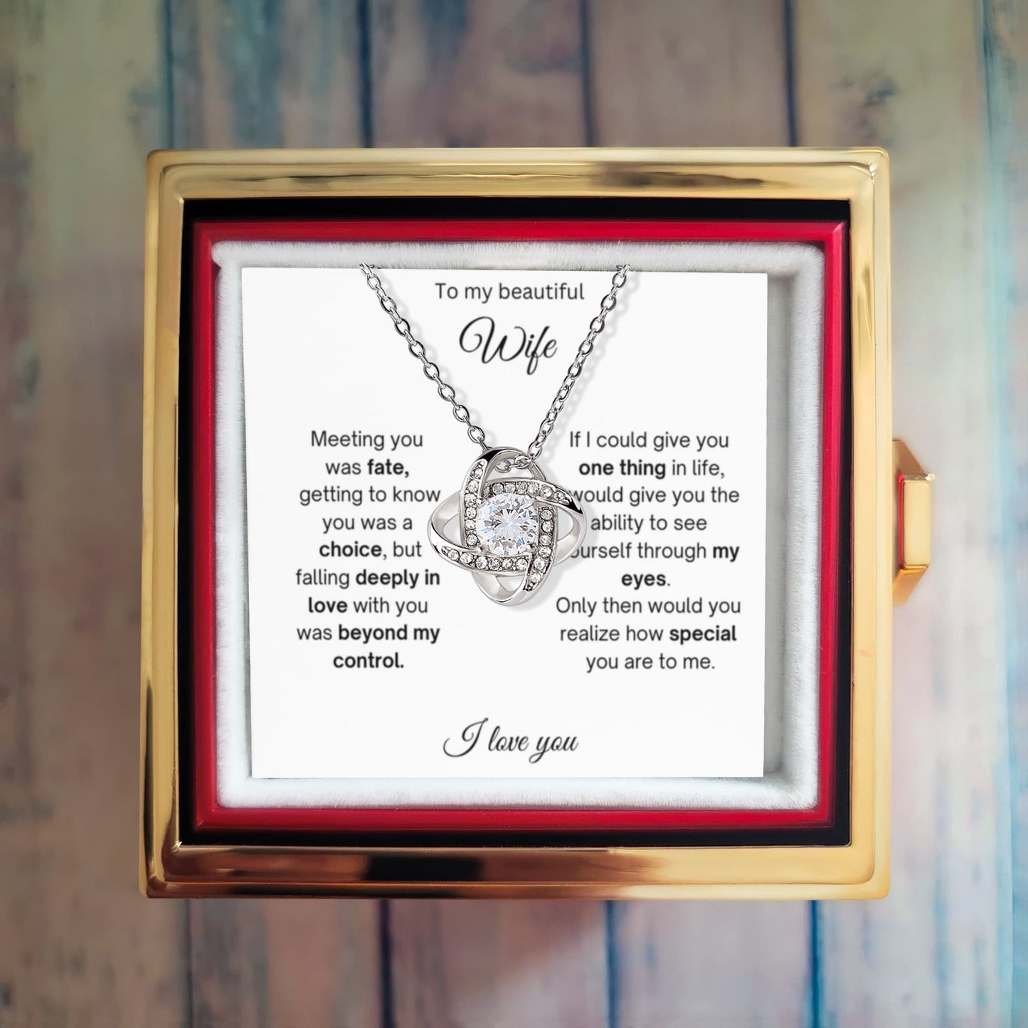 To My Beautiful Wife - Meeting You Was Fate - Love Knot with Rotating Rose Gift Box
