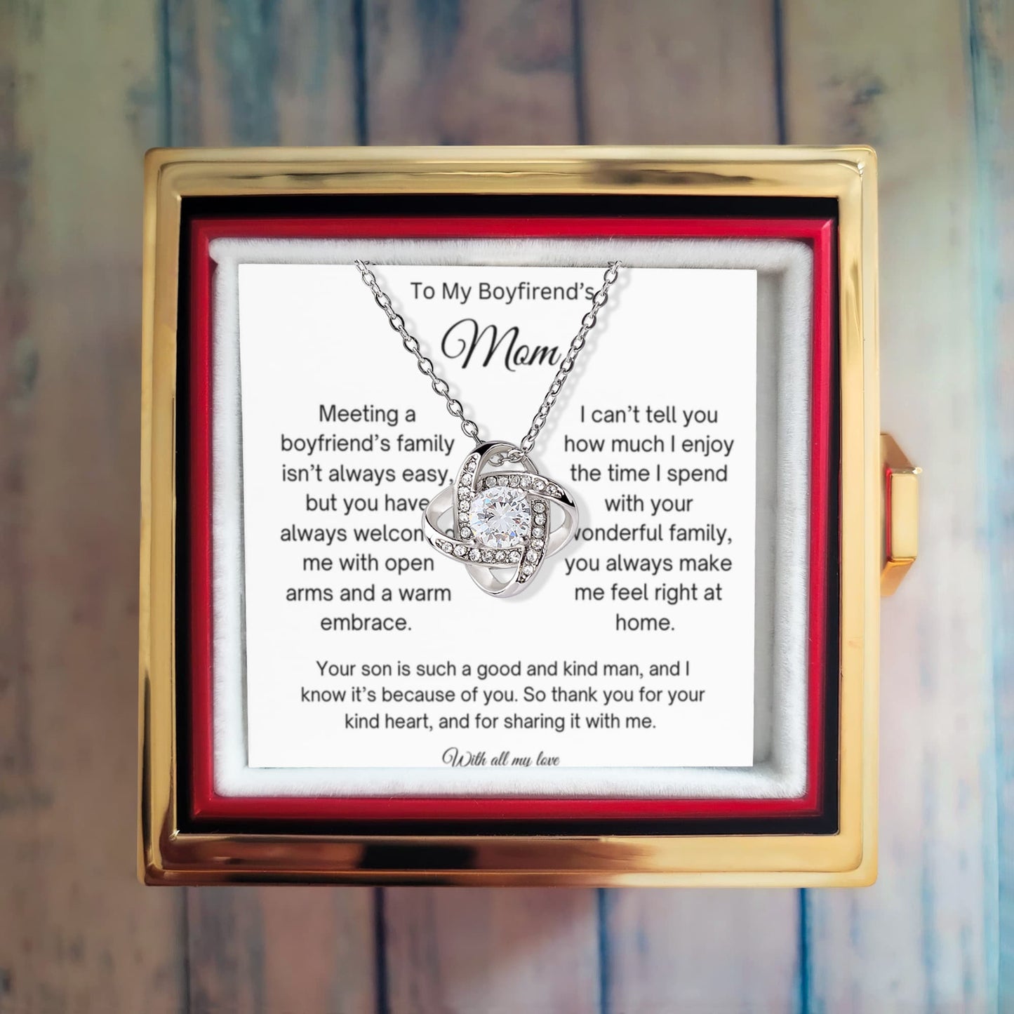 To My Boyfriend's Mom | Thank You | Love Knot with Rotating Rose Gift Box