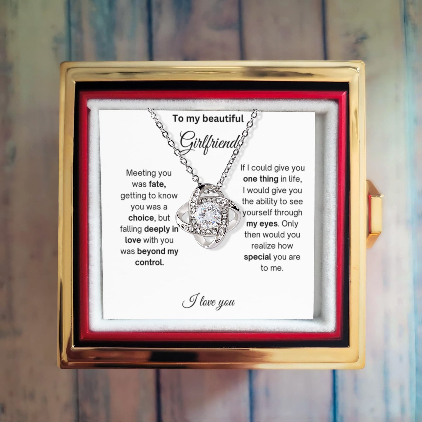 To My Beautiful Girlfriend - I Love You - Love Knot with Rotating Rose Gift Box
