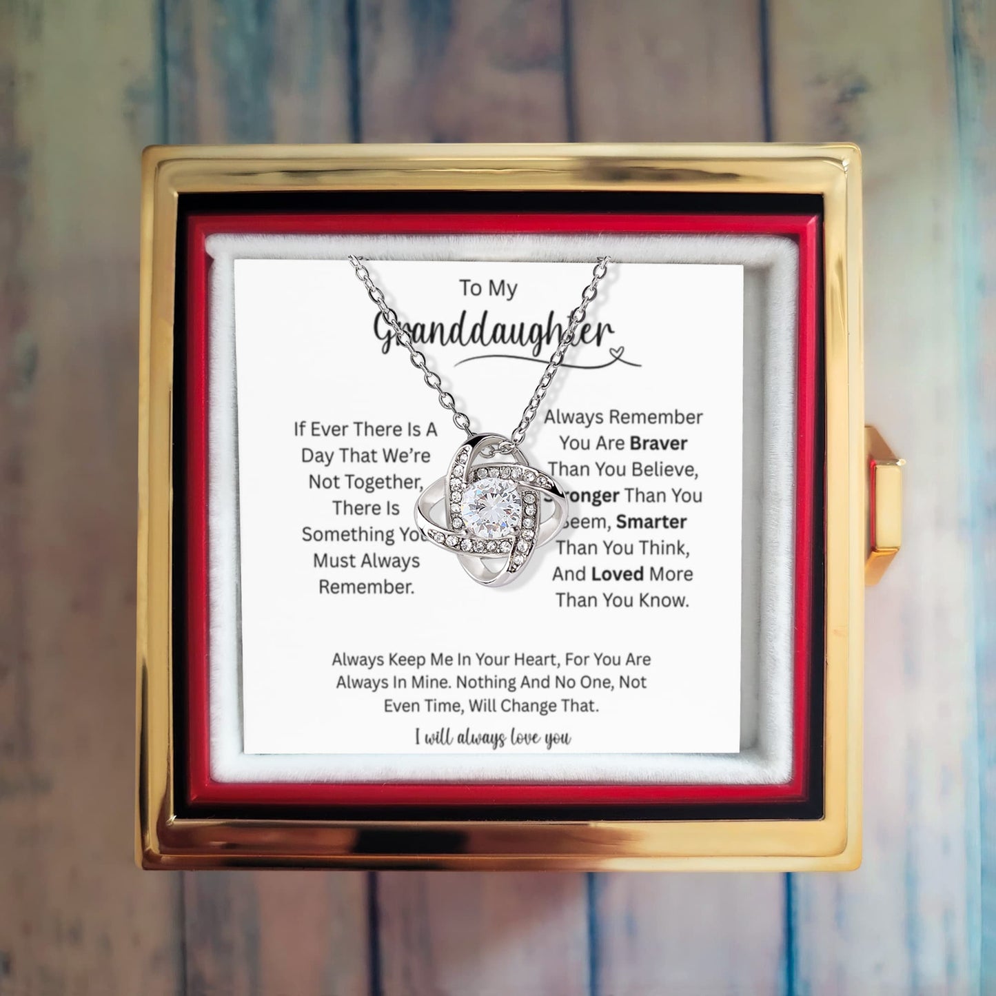 To My Granddaughter | Always Keep Me In Your Heart | Love Knot with Rotating Rose Gift Box