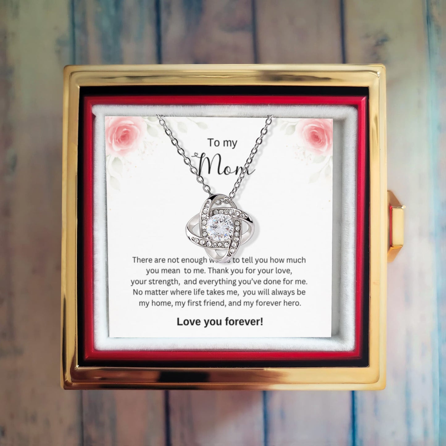 To My  Mom | Thank You For Your Love | Love Knot with Rotating Rose Gift Box