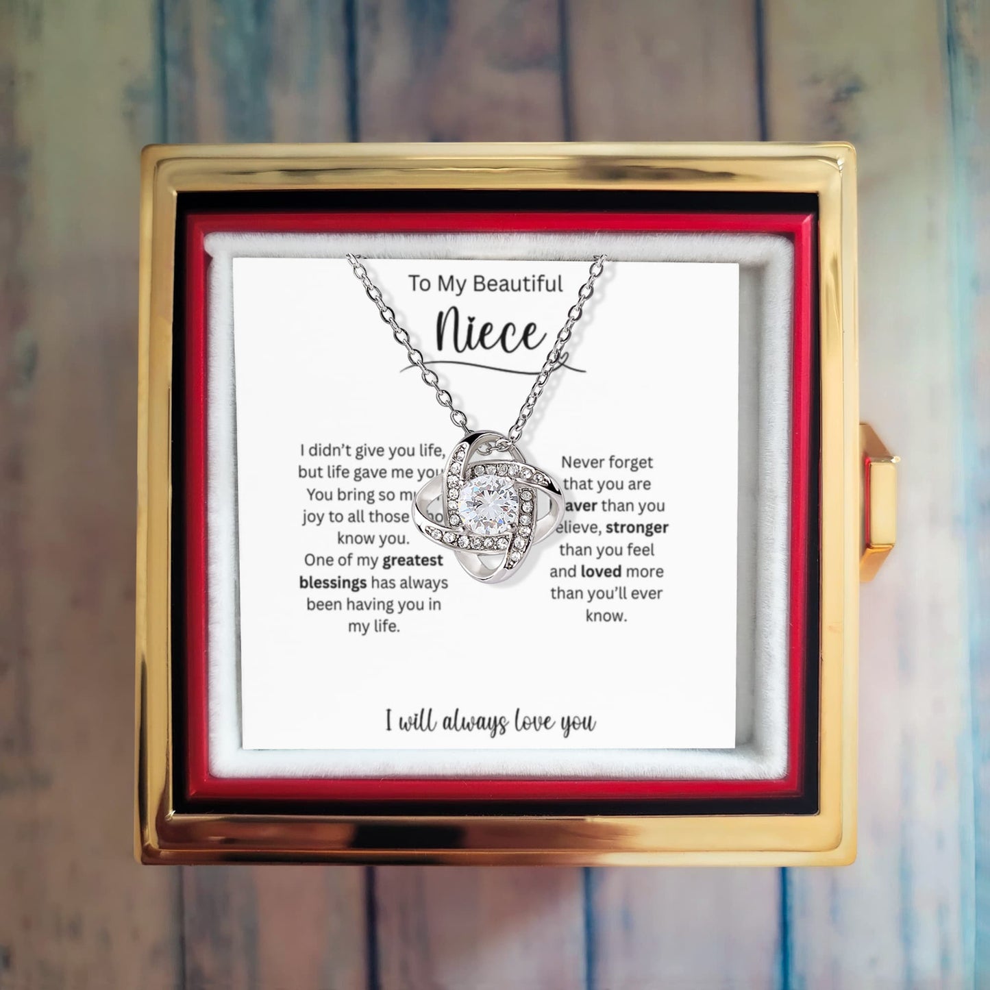 To My Beautiful Niece | You Are Stronger More Than You Feel | Love Knot with Rotating Rose Gift Box