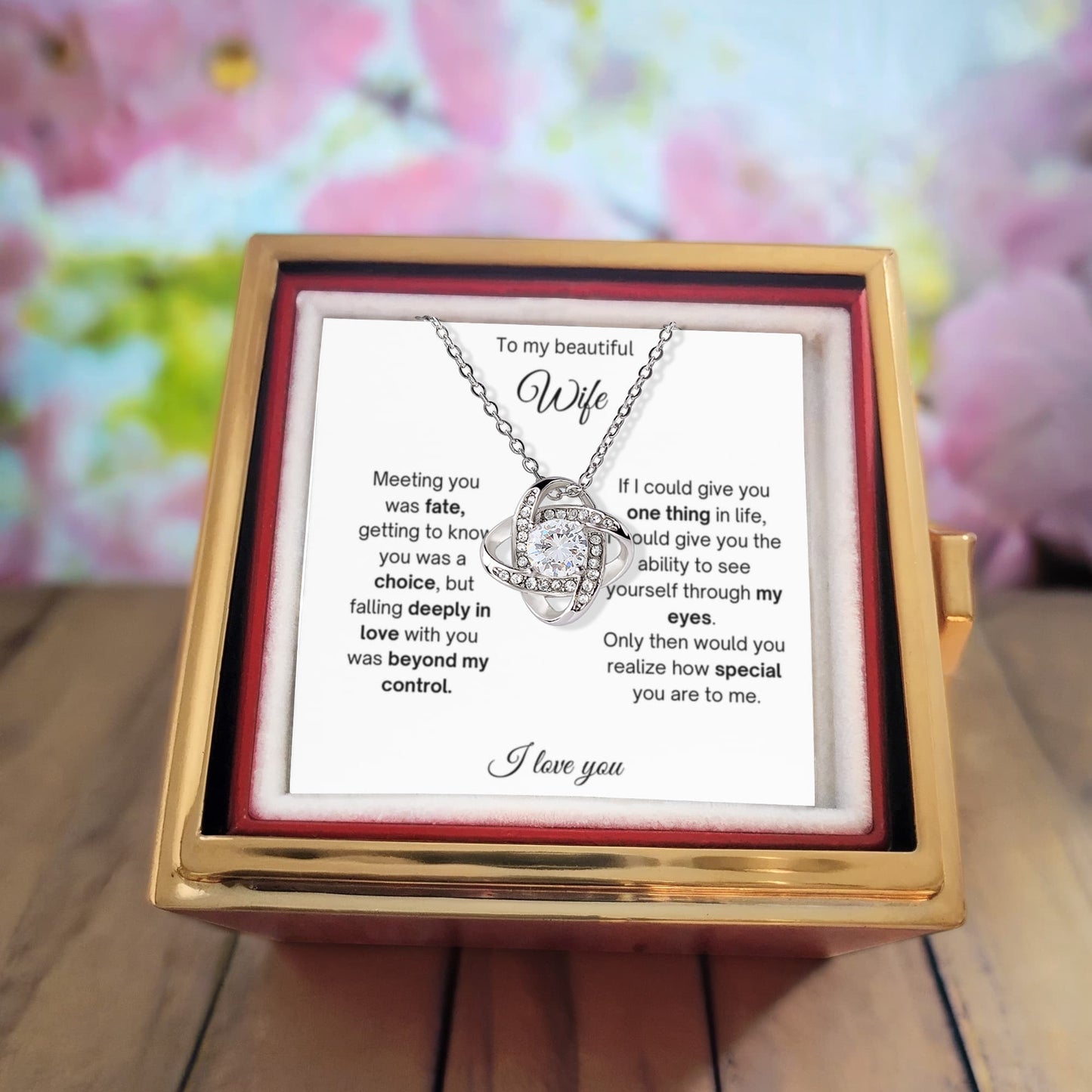 To My Beautiful Wife - Meeting You Was Fate - Love Knot with Rotating Rose Gift Box