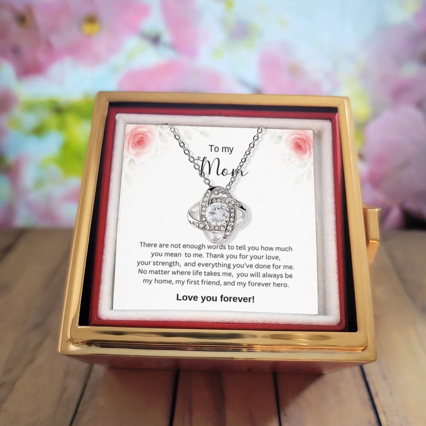To My  Mom | Thank You For Your Love | Love Knot with Rotating Rose Gift Box