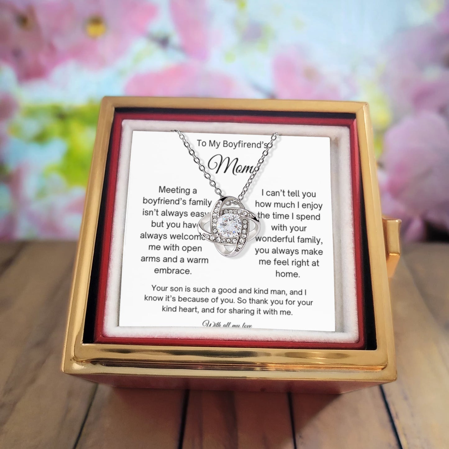 To My Boyfriend's Mom | Thank You | Love Knot with Rotating Rose Gift Box