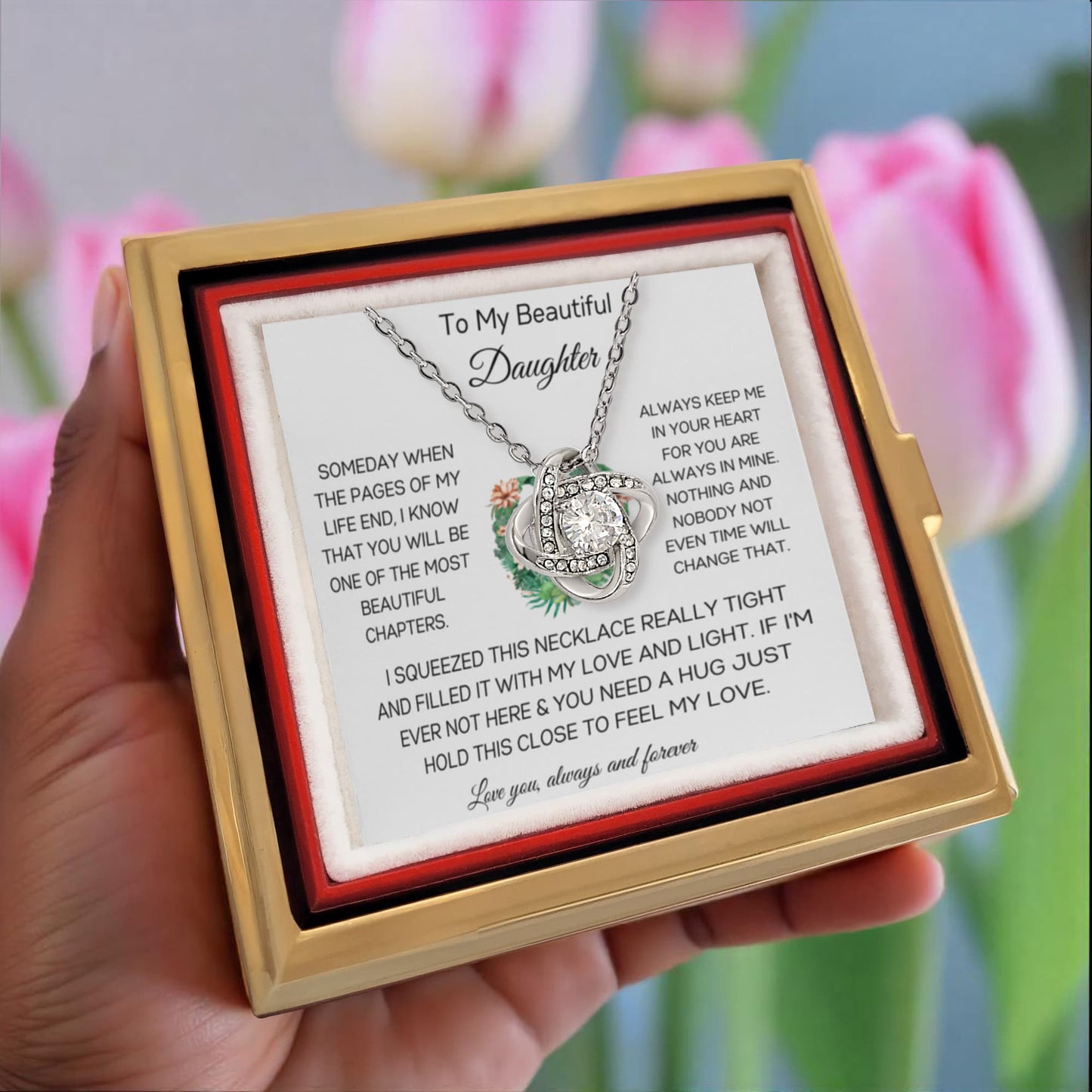 To My Beautiful Daughter - Someday - Love Knot with Rotating Rose Gift Box