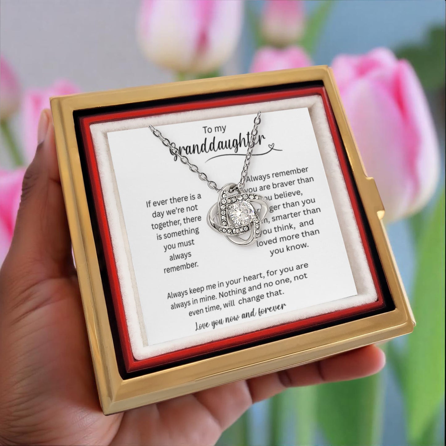 To My Granddaughter - Always Keep Me In Your Heart - Love Knot with Rotating Rose Gift Box