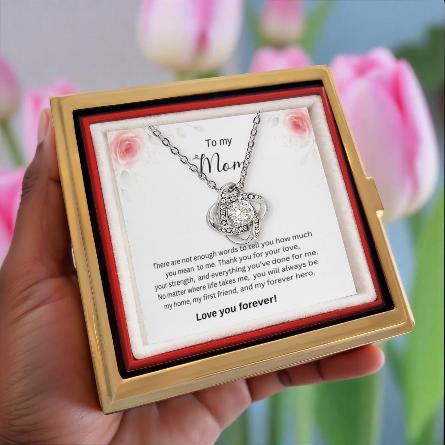 To My  Mom | Thank You For Your Love | Love Knot with Rotating Rose Gift Box