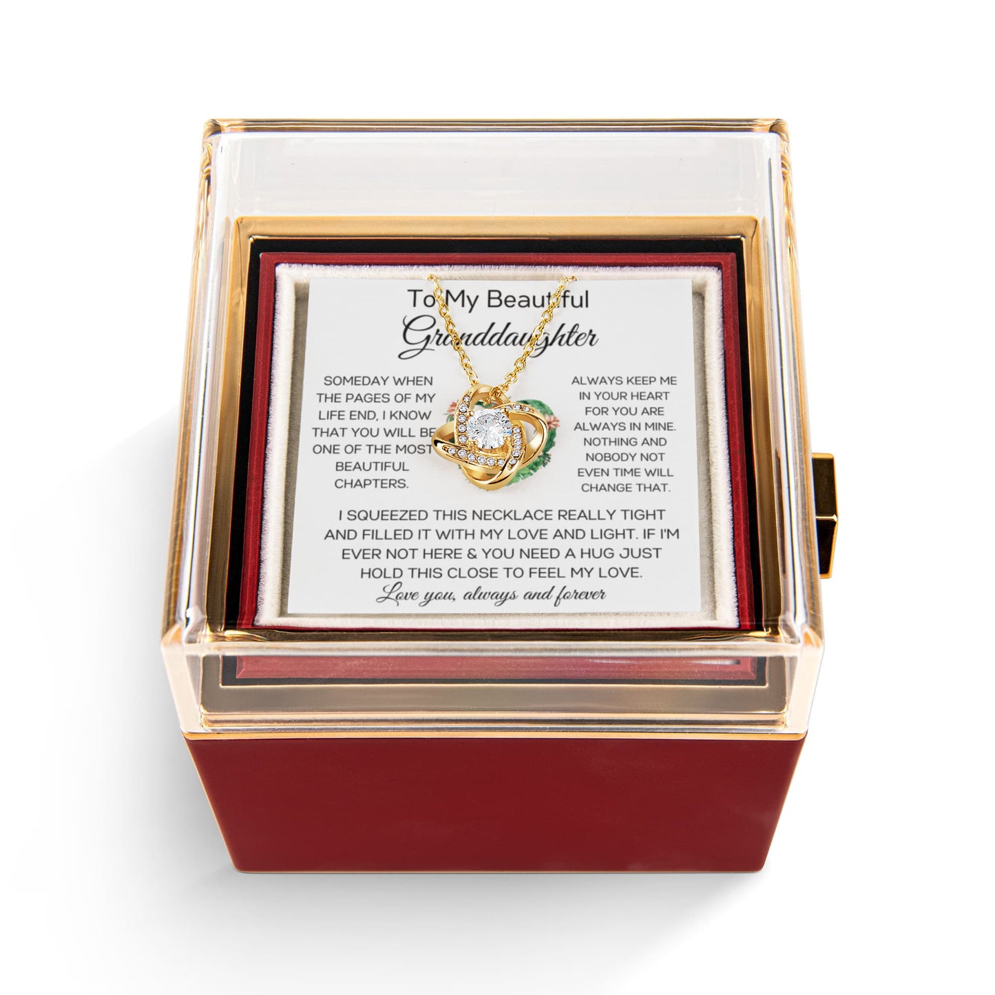 [HOLIDAY BESTSELLER] To My Beautiful Granddaughter - Love You Always and Forever - Love Knot with Rotating Rose Gift Box