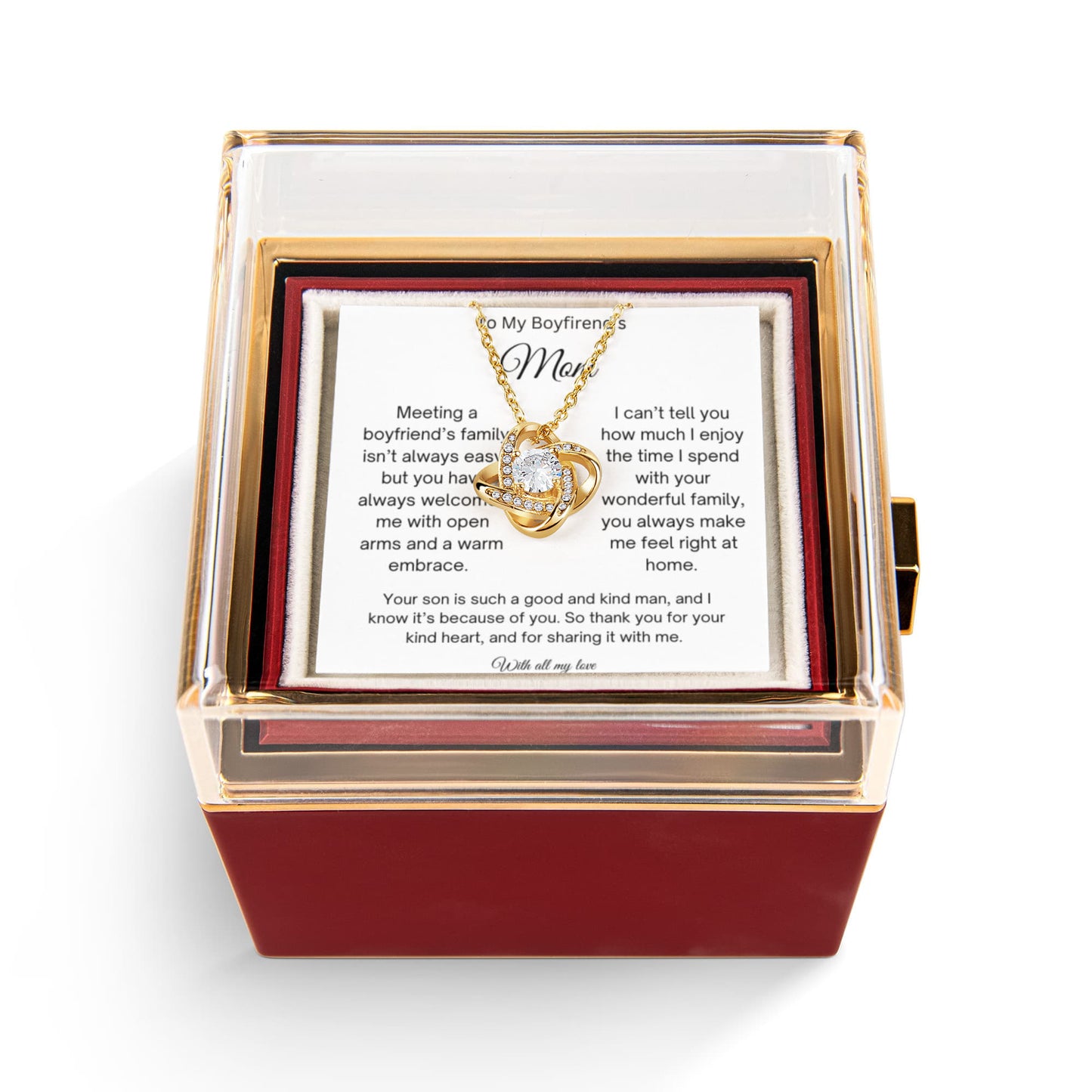To My Boyfriend's Mom | Thank You | Love Knot with Rotating Rose Gift Box