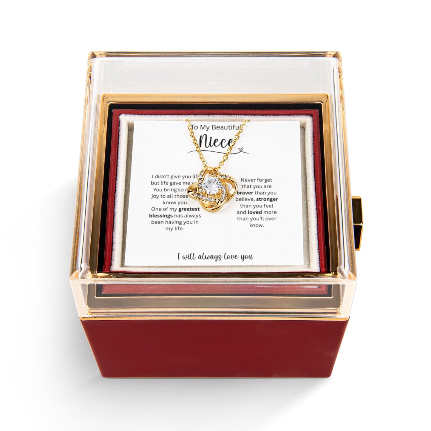 To My Beautiful Niece | You Are Stronger More Than You Feel | Love Knot with Rotating Rose Gift Box