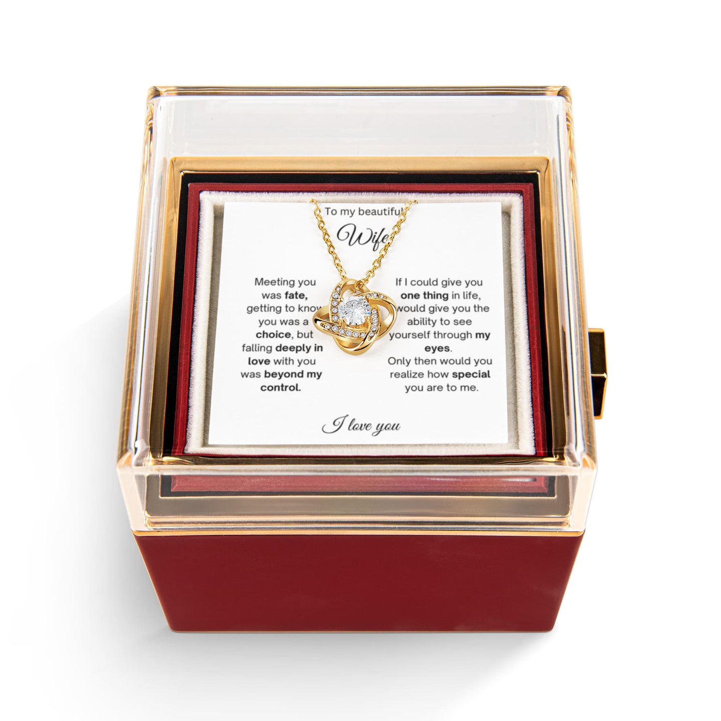 To My Beautiful Wife - Meeting You Was Fate - Love Knot with Rotating Rose Gift Box