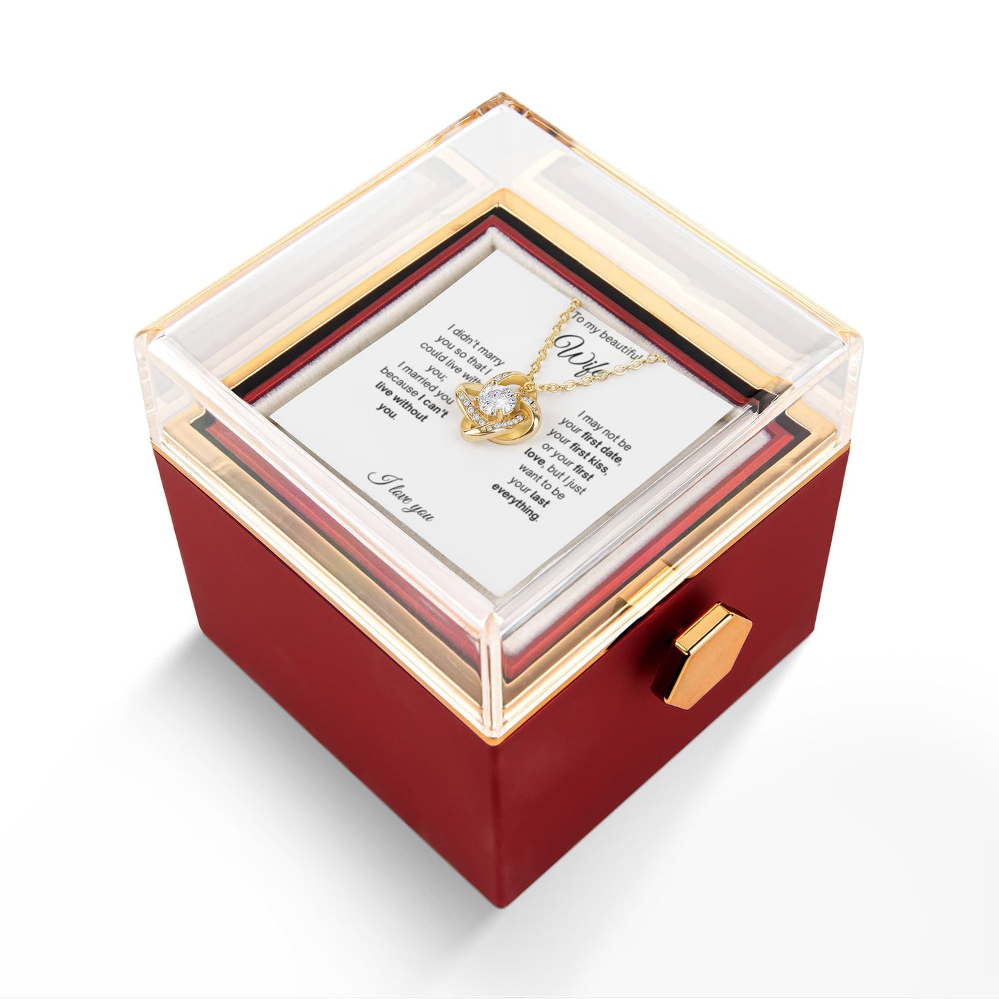 To My Beautiful Wife - I Love You - Love Knot with Rotating Rose Gift Box