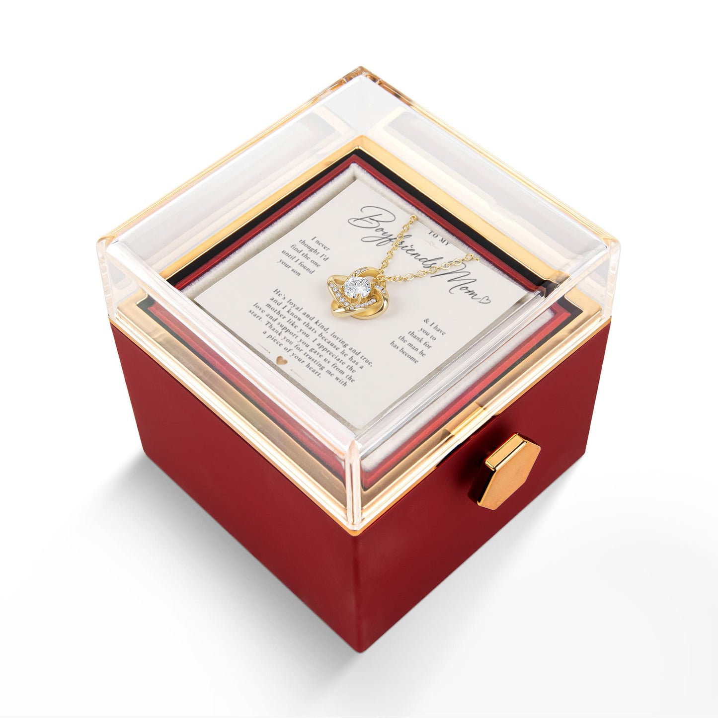 To My Boyfriends Mom - Thank You - Love Knot with Rotating Rose Gift Box