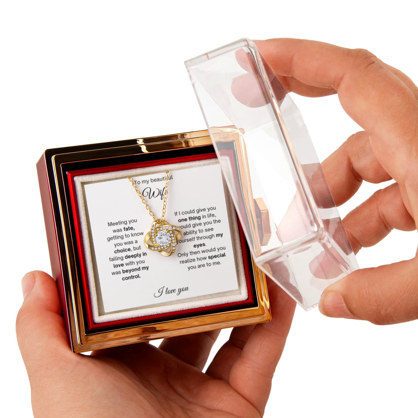 To My Beautiful Wife - Meeting You Was Fate - Love Knot with Rotating Rose Gift Box